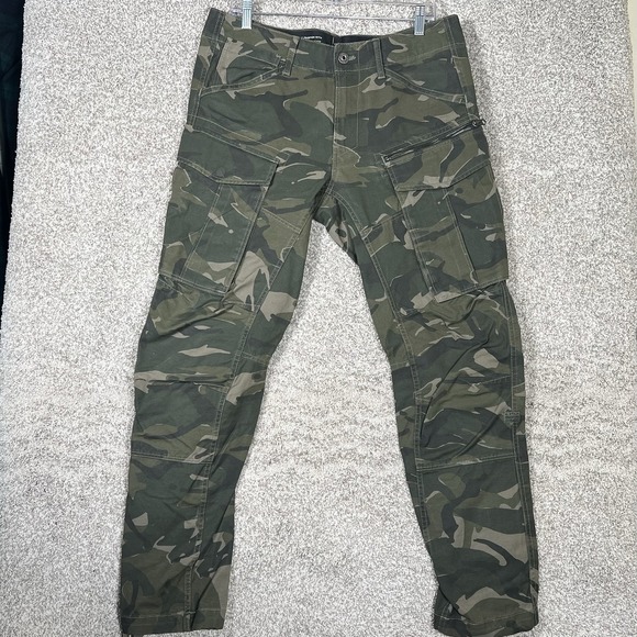 G Star Raw Camo Cargo Pants Men's 33x32 Green Tapered Cuffed Military Jeans - Picture 1 of 8